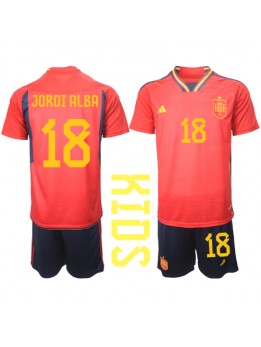 Otroški Nogometna dresi replika Španija Jordi Alba #18 Domači SP 2022 Kratek rokav (+ hlače)